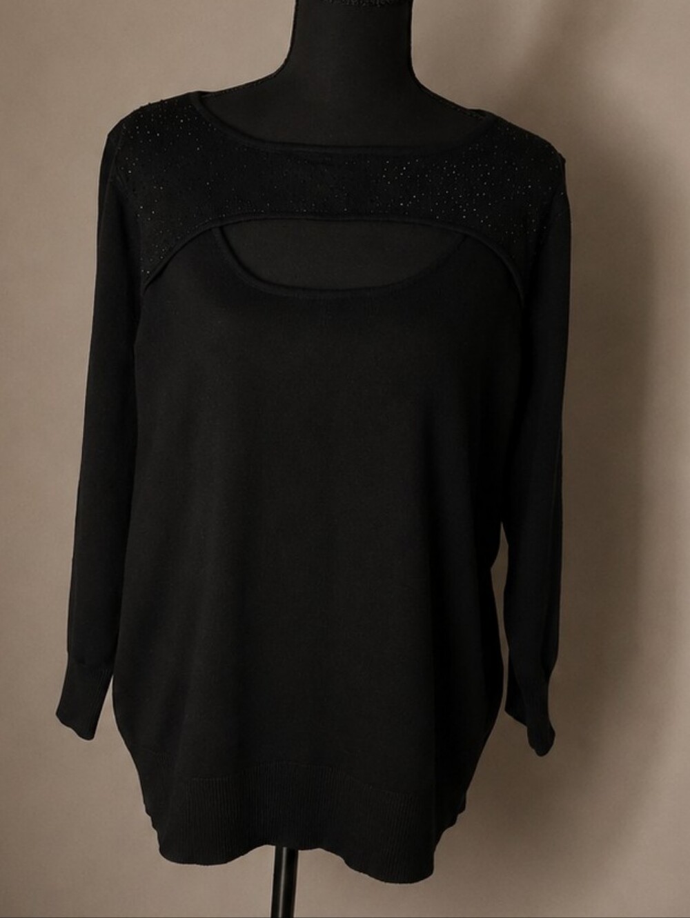 Cable & Gauge Black Knit Top with Sequin Detail